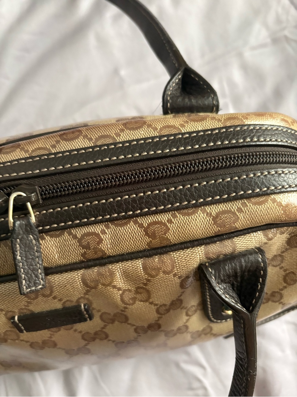 Gucci Crystal Princey Beige GG Canvas and Brown Leather Top-Handle Bag - Picture 12 of 16